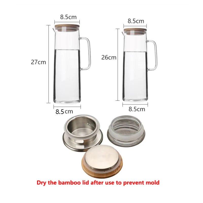 

Cold Glass Water Bottle Jar Kettle Transparent Large Capacity Heat Resistant Water Pot with Handle Teapot Pitchers 1.2L 1.5L