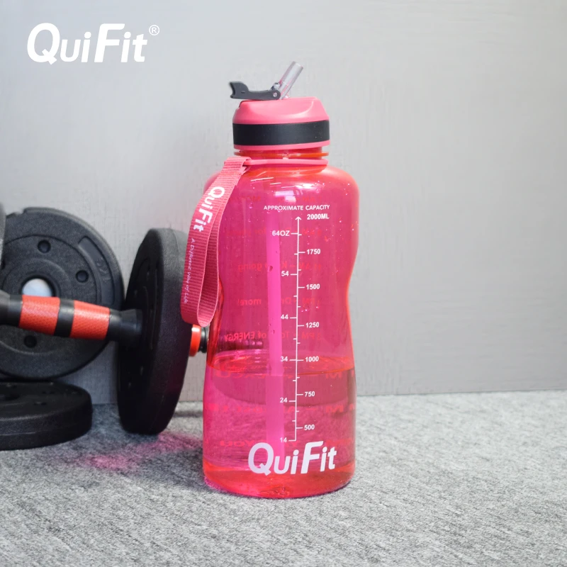 Бутылка для воды Quifit объемом 2 л/3 8 л с соломенной шляпой триггером времени без