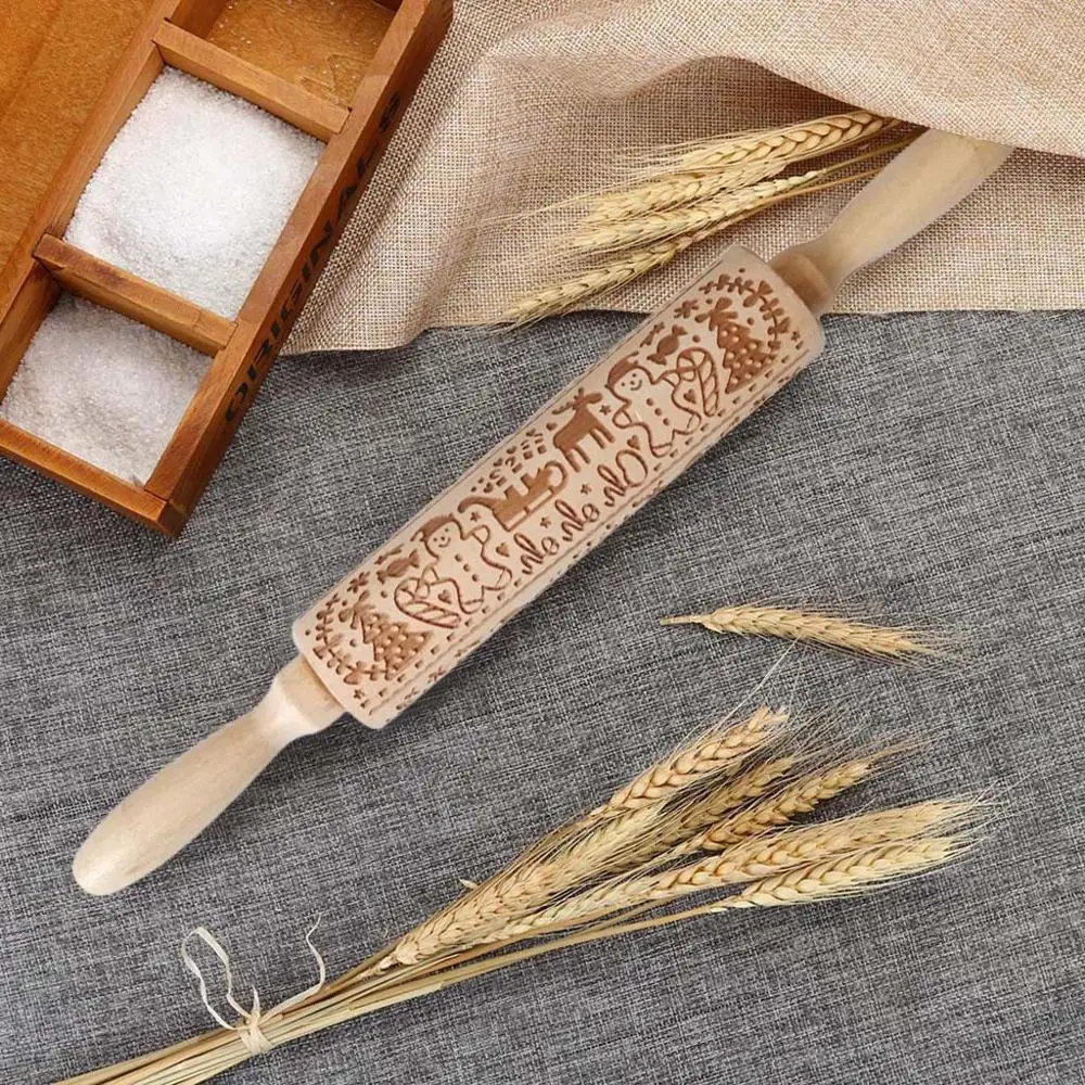 Рождество рельефная Скалка с гравировкой резного дерева выпечки печенья печенье