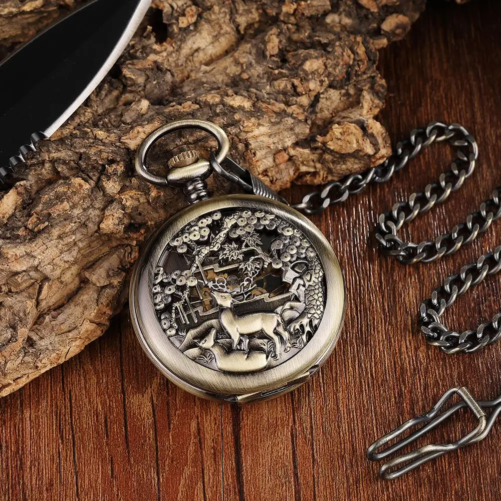 Винтажные бронзовые в стиле стимпанк Механические карманные часы Для мужчин