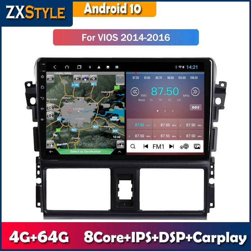 

Android 10 Car GPS Navigation For Toyota Vios 2014-2016 Stereo Multimedia DSP CarPlay Video Surveillance Monitor