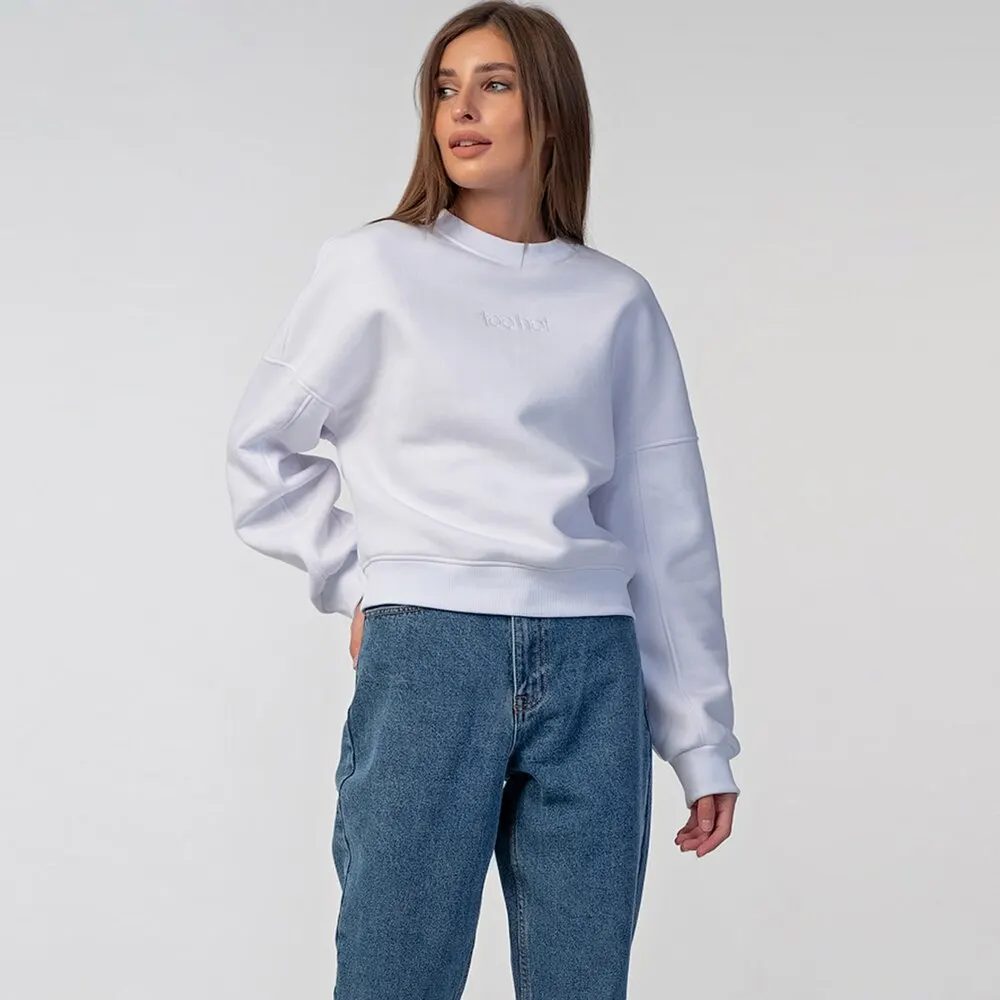 Fly 594 Свитшот женский свободный из футера теплый со спущенным рукавом с вышивкой