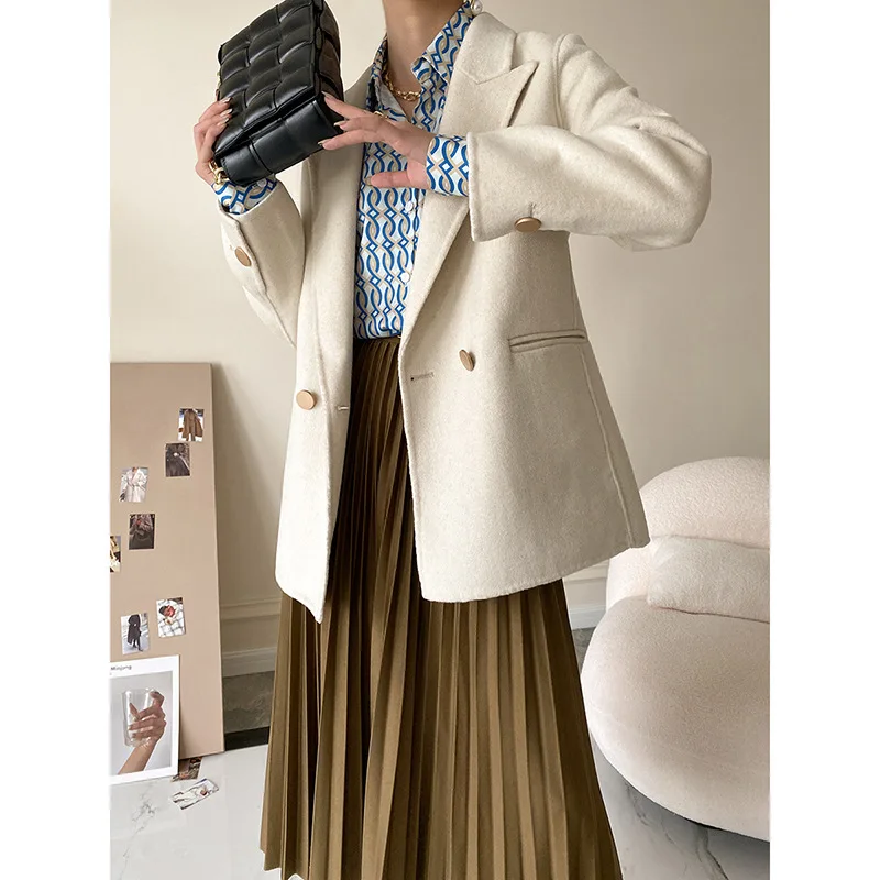 

Double-breasted Wool Double-faced Woolen Suit Coat Women's Small Man 2021 Autumn and Winter New Woolen Woolen Coat Ladies