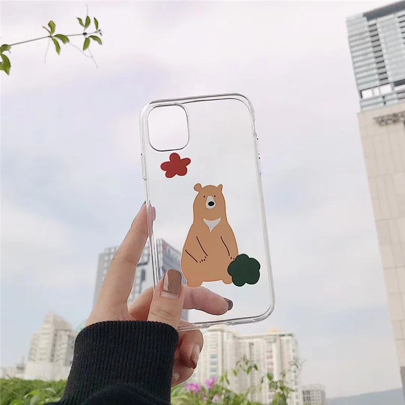 Прозрачный чехол с рисунком цветка медведя кота для iPhone 11 Pro iphone 11pro XS MAX XR X 8 plus Plus 7