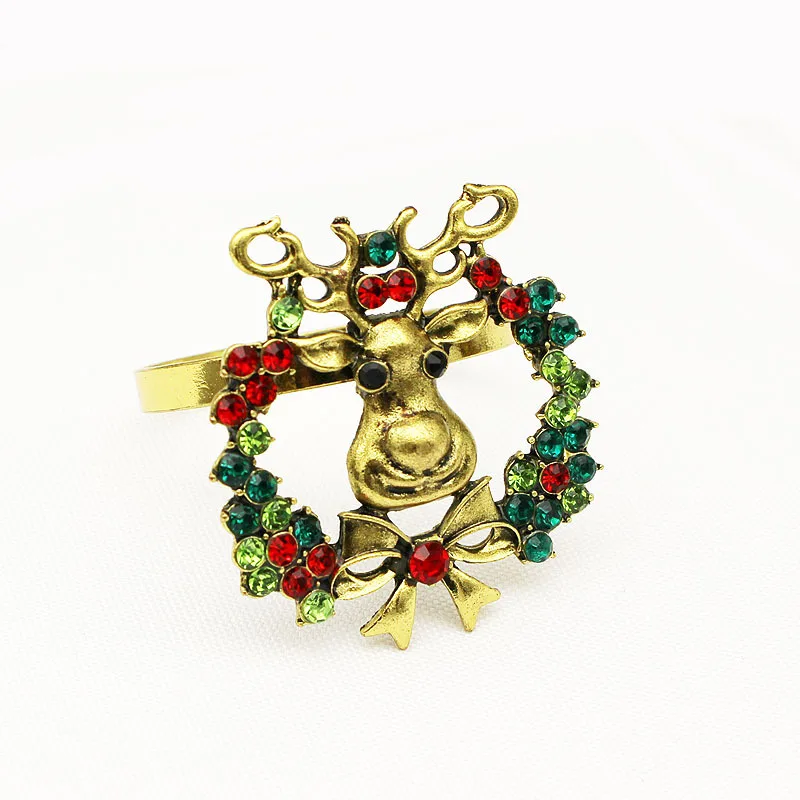 Продажа 12 шт. отельный Рождество; Ццветной ромбовидный узор Ретро венок палевый салфетки пряжки кольца для салфеток