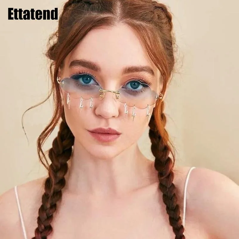 

Fashion Rimless Clouds Sunglasses Women Persomality Steampunk Sun Glasses Men Frameless Glasses Lightning Pendant Shades UV400