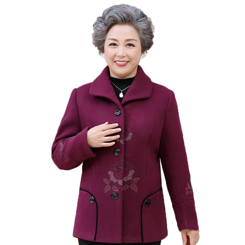 

Middle-Aged And Elderly Women's Woolen Coat Tops 2023 New Autumn Winter Jacket Fashion Embroidery Woolen Blended Outerwear