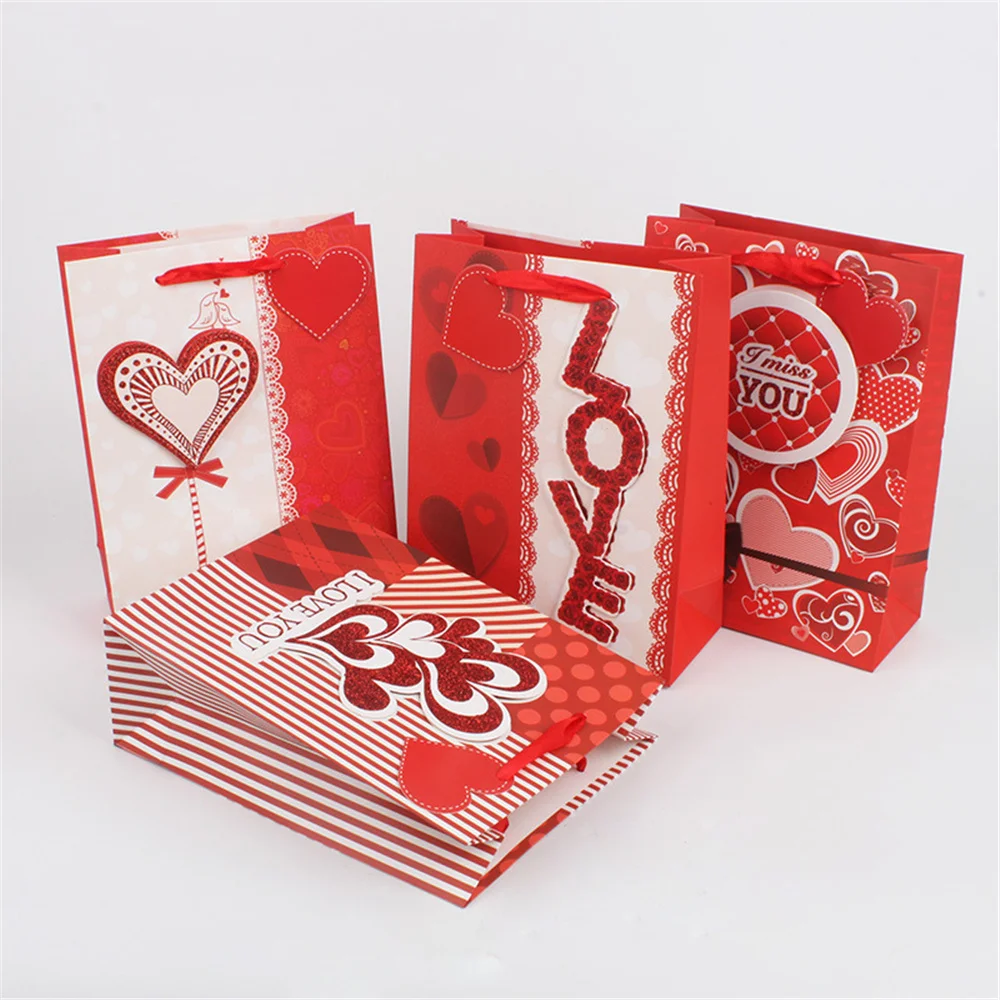 

2021 Valentine's Day Love White Card Gift Bag Portable Paper Bag Candy Cookie Packing Bag Favor Kraft Wedding Party Gift Bags