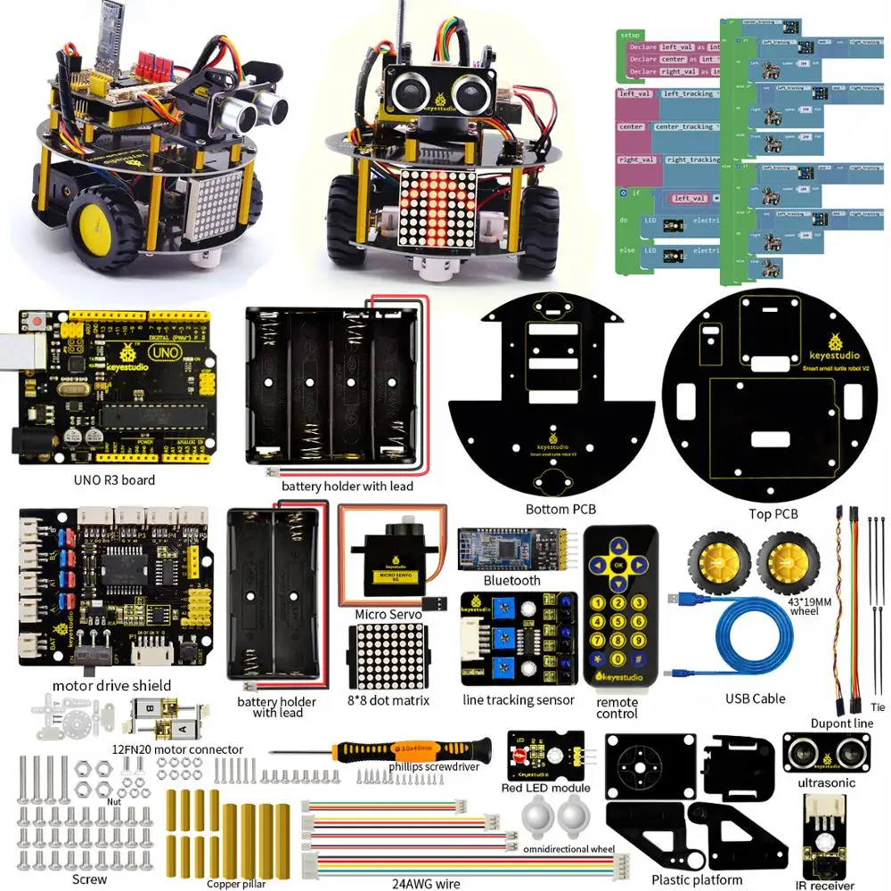 Новое обновление! Keyestudio умный маленький робот-черепаха V3.0 для Arduino Robot STEM/Поддержка IOS и Android APP управления