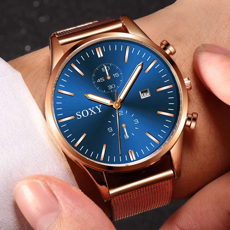 Часы SOXY мужские модные сетчатые стальные кварцевые | Наручные часы