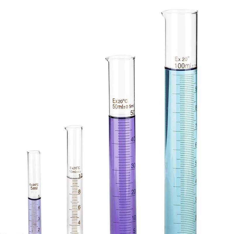Glass Graduated Cylinder Set - 100 Ml 50 10 5 Measuring with 2 Stirring Rods Droppers Borosilic |