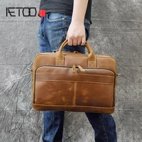 aetoo vintage mens briefcase leather business commuter bag crazy horse leather computer handbag