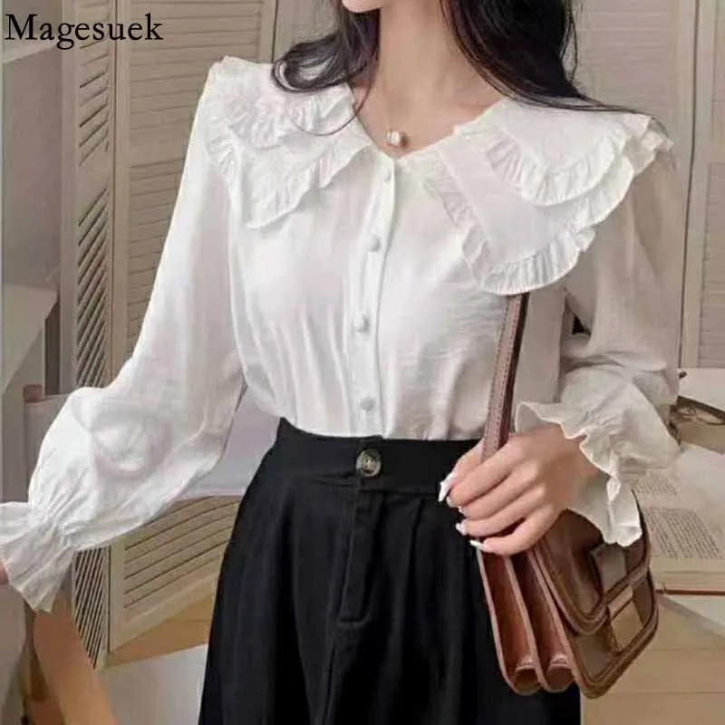 

Korean Fashion Double-layer Big Lapel Women's Shirt Casual Loose White Blouse for Women Vintage Shirt Elegant Woman Top 16922