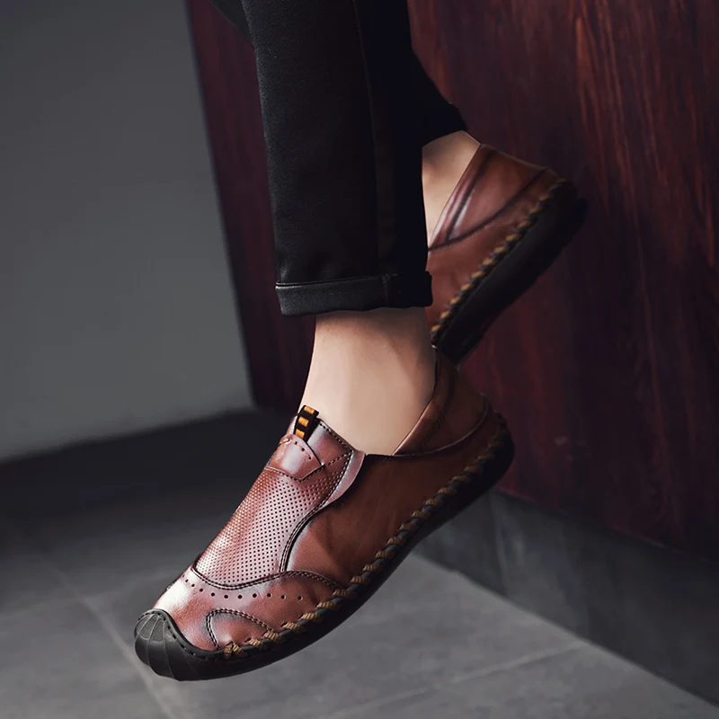 Мужские кожаные повседневные туфли удобные слипоны лоферы мужские для вождения