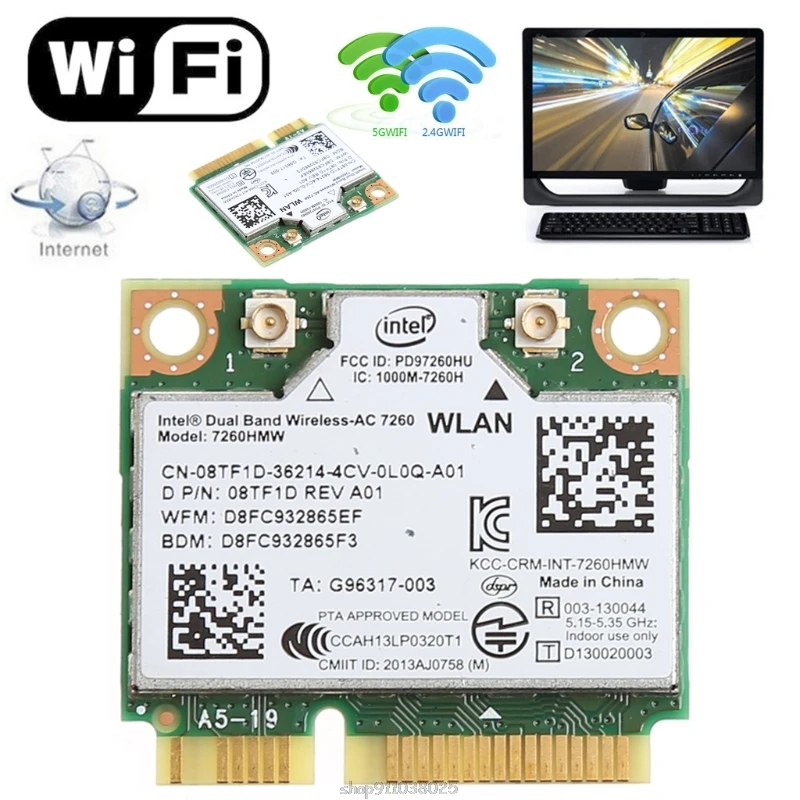 

Dual Band Bluetooth 4.0 Wireless Mini PCI-E Card for intel 7260 AC DELL 7260HMW F19 21 Dropship