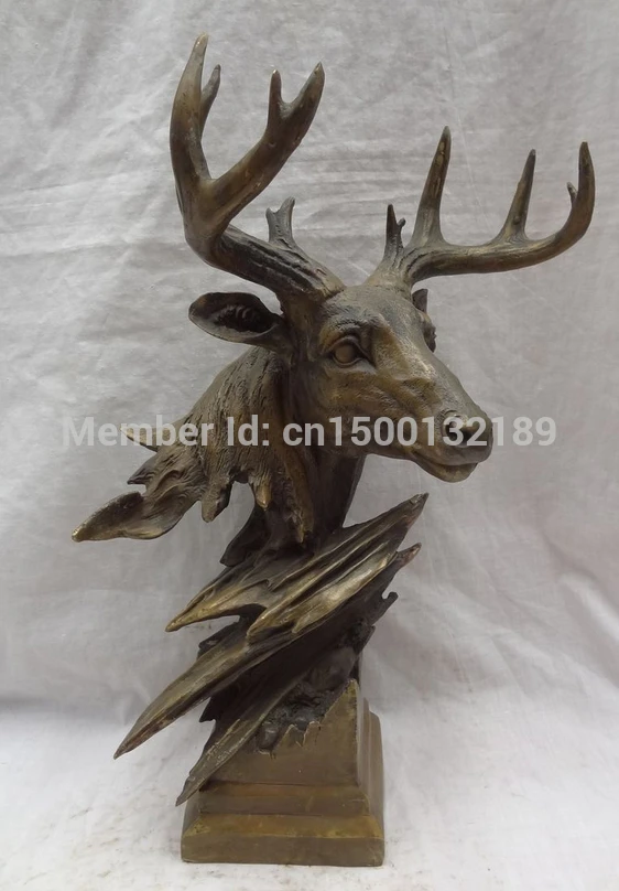 005 16 &quotбронзовые скульптуры животных украшения JiXiang овец голова оленя статуя (A0414)