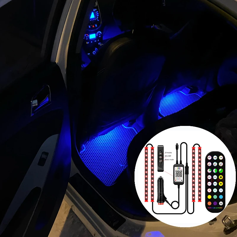 

LED Car Foot Light Ambient Lamp Atmosphere Light With USB Wireless Remote Music Control Multiple Modes Automotive Interior Light