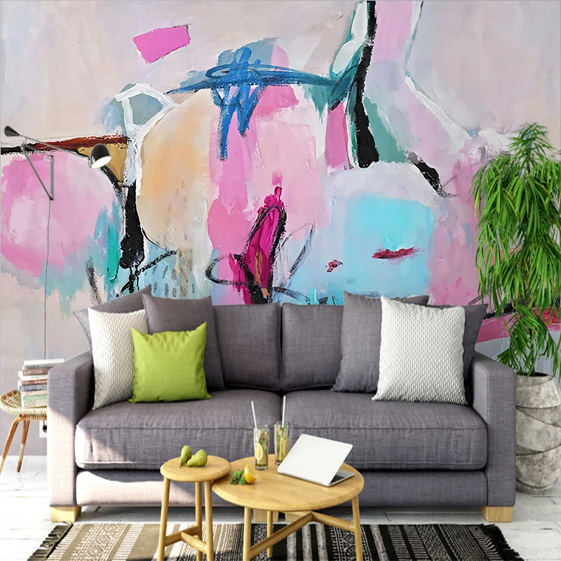 

Custom Size Wall Mural Pink Abstract School Wallpaper For Bed Room
