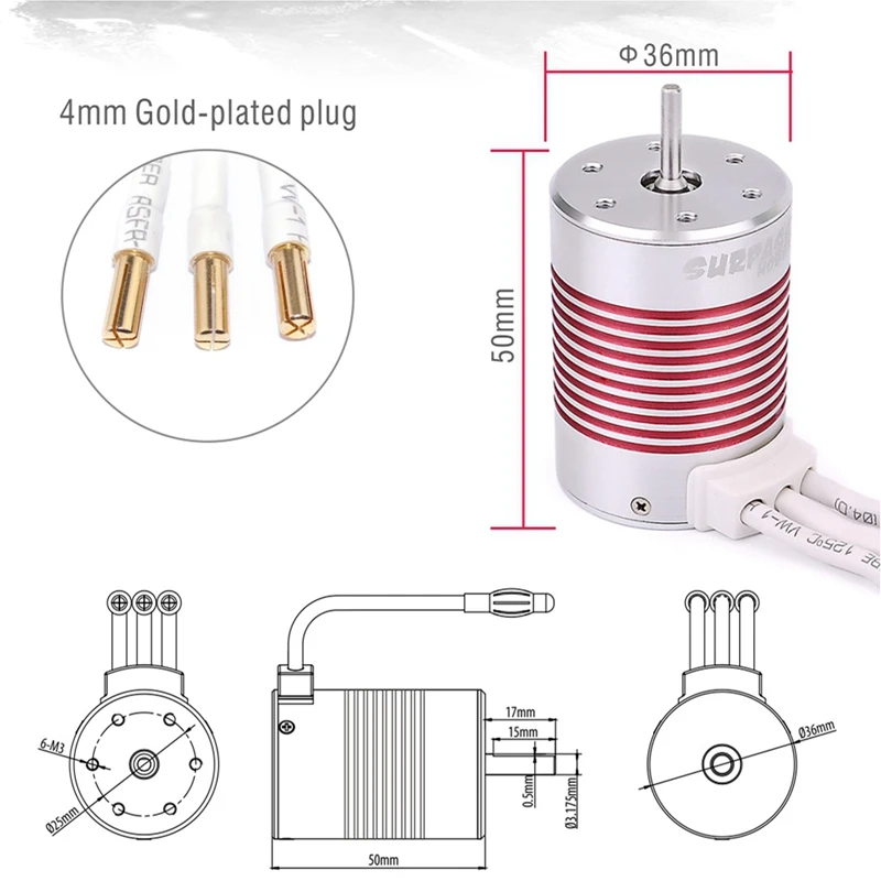 

SURPASS HOBBY Platinum Waterproof 3650 3100KV Brushless Motor &45A ESC Kit for 1/10 RC Car Truck Toy