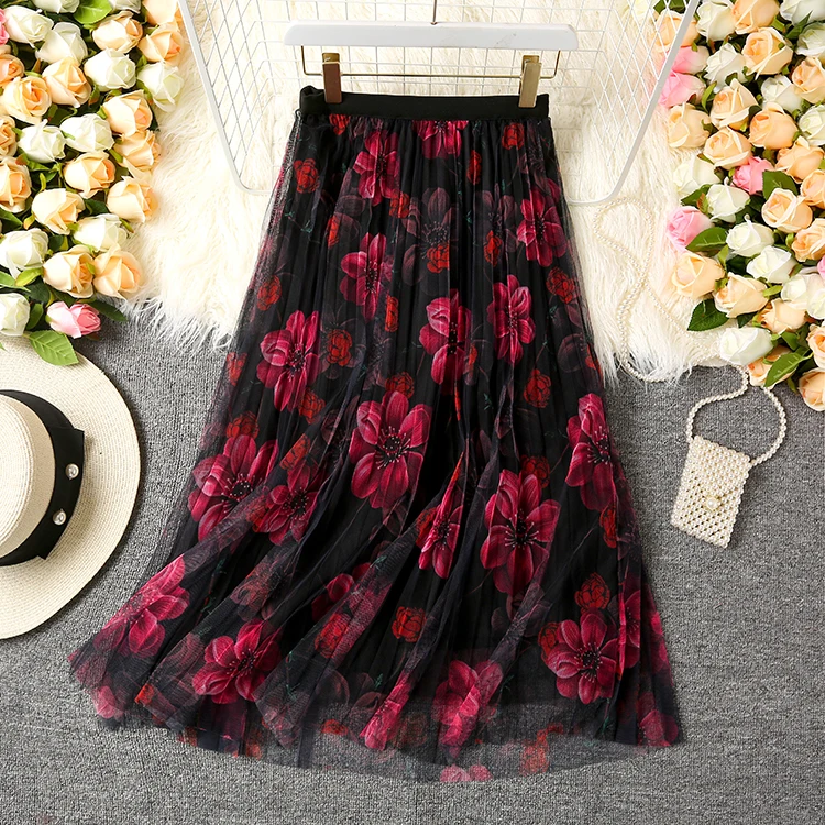 Черный сетчатый фатиновый юбки женские летние 2021 Новое Элегантное платье