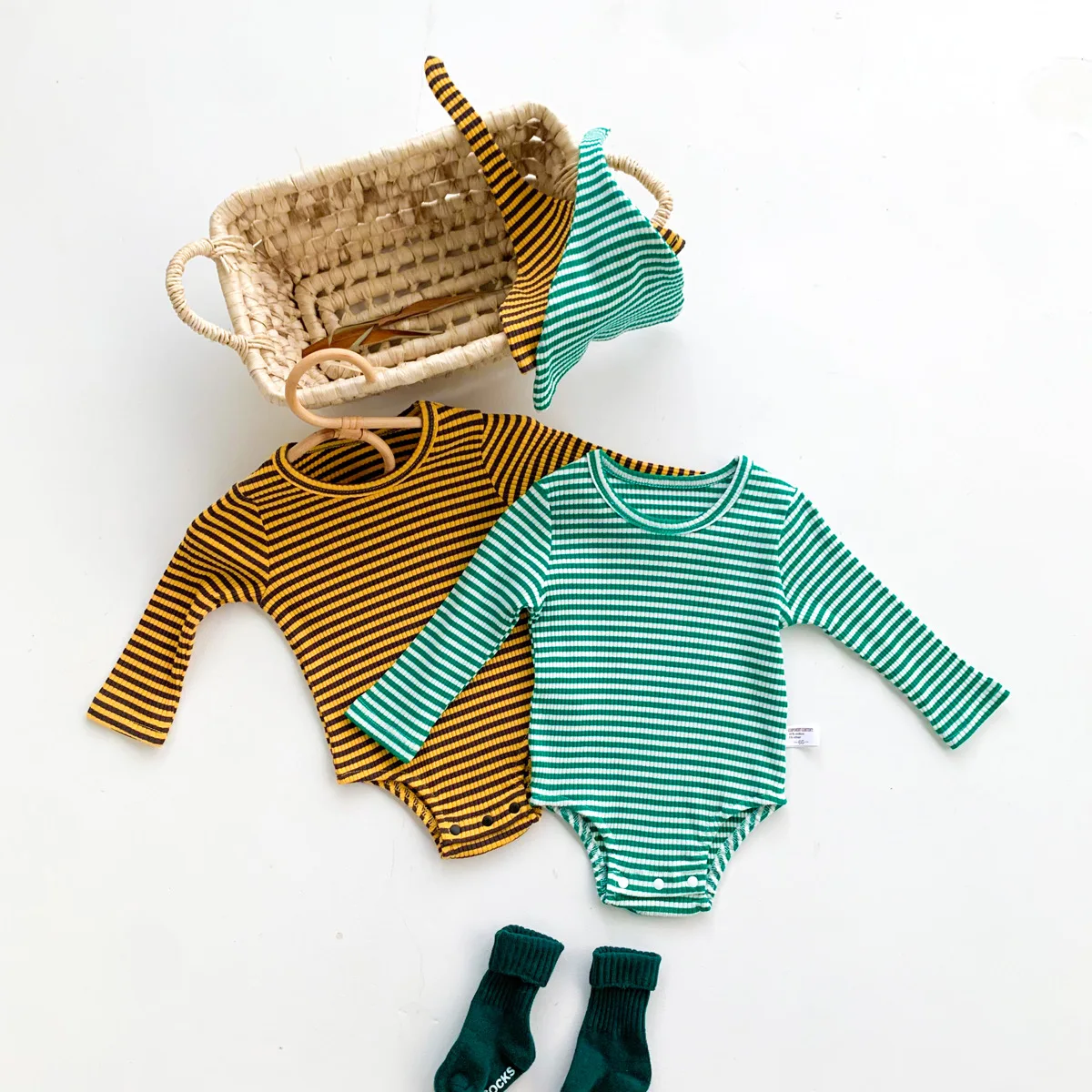 

Spring Autumn New Borns Baby Boys Striped Bodysuits Infant Girls Long Sleeve Cotton Cute Jumpsuit Clothes With Hat Outfits 0-24M