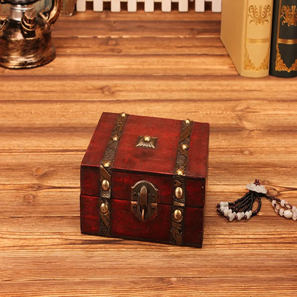 1pcs Chic Wooden Pirate Jewellery Storage Box Case Holder Vintage Treasure Chest for organizer wooden jewe Drop shipping | Дом и сад
