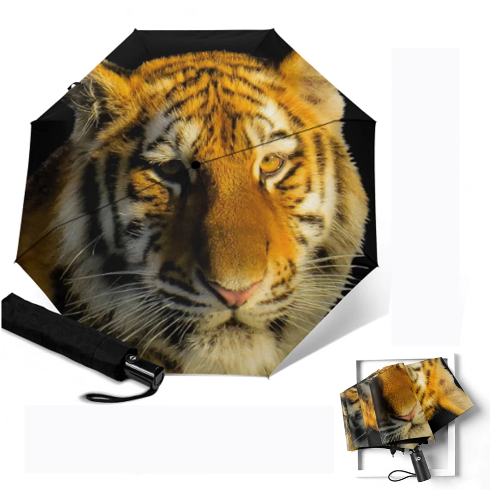 

Tiger Painting Paraguas Parapluie Auto Open Close Compact Protection Anti-UV 3Folding Windproof Sun Umbrellas Women Gift Parasol