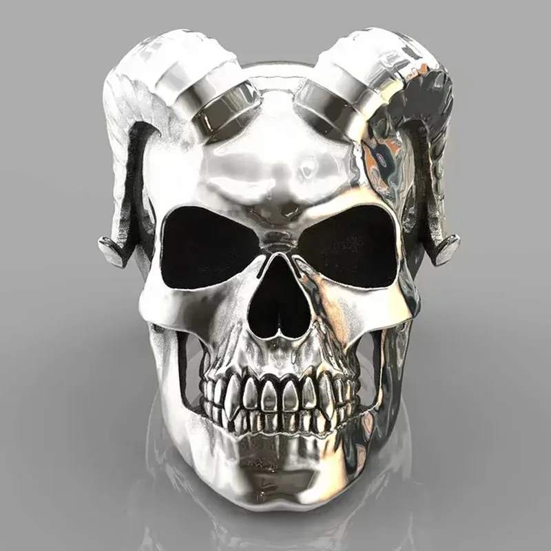 

Men Punk Evil Rams Horn Skull Ring Men Biker Jewelry