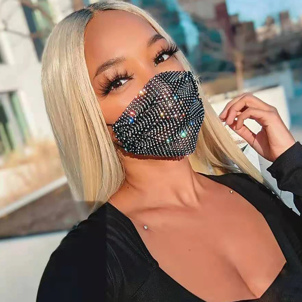 2021 Роскошная мистическая черная сетчатая вуаль стразы ювелирная маска для