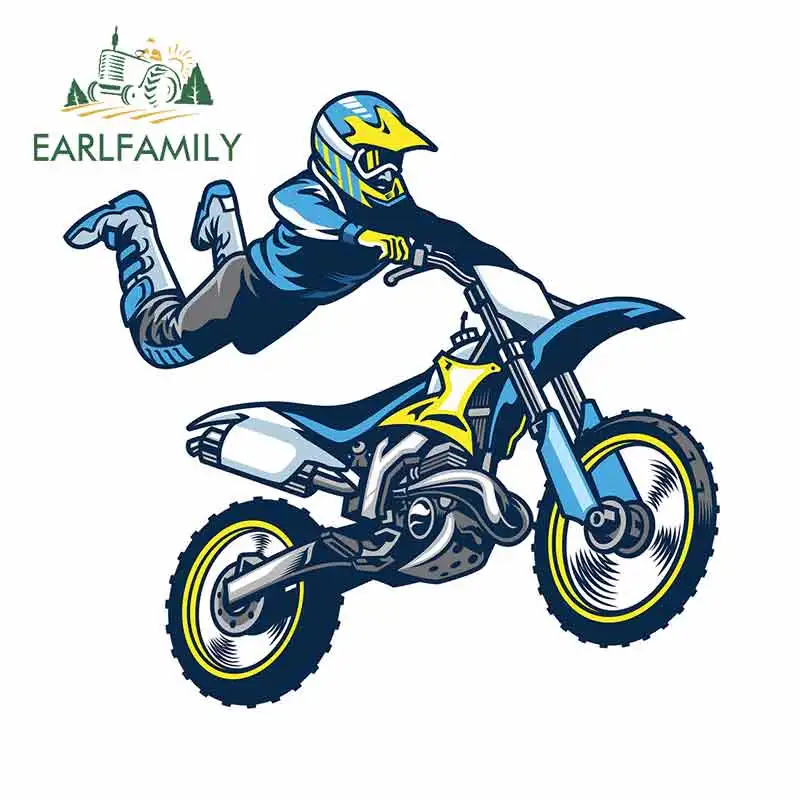 

EARLFAMILY 13 см x 12,1 см для мотокросса, райдера, делая трюки, Виниловая наклейка для автомобиля, 3D Забавный аниме мотоцикл, автомобильный бампер