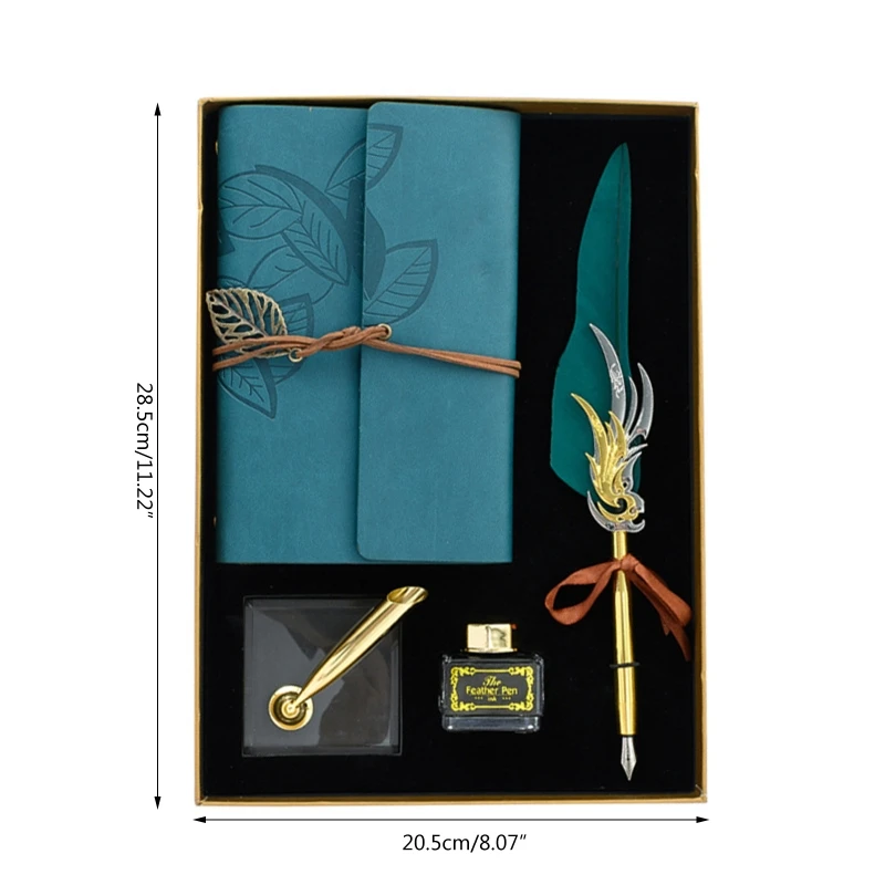 

Retro Calligraphy Feather Dip Fountain Pen Writing Ink Notebook Stationery Box Q1JC