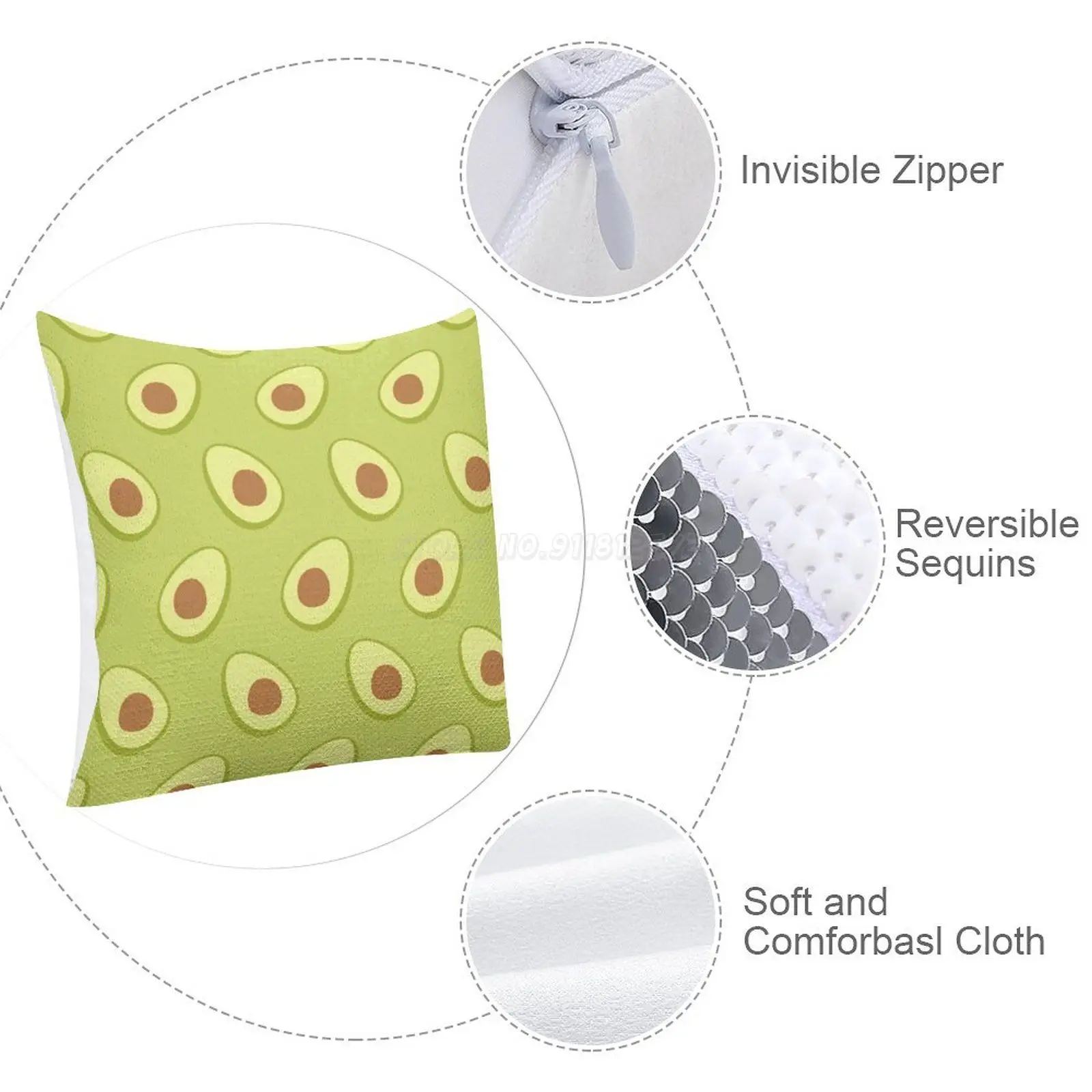 Наволочка с зелеными блестками авокадо домашний декор для кафе меняющая цвет