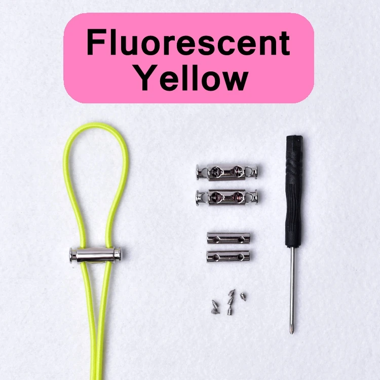 Fluorescent Yellow 1 пара эластичных шнурков с металлическим замком, шнурки для обуви без завязок, новые быстросохнущие шнурки для детей и взрослых, круглые шнурки, 16 цветов - Цвет: Fluorescent Yellow