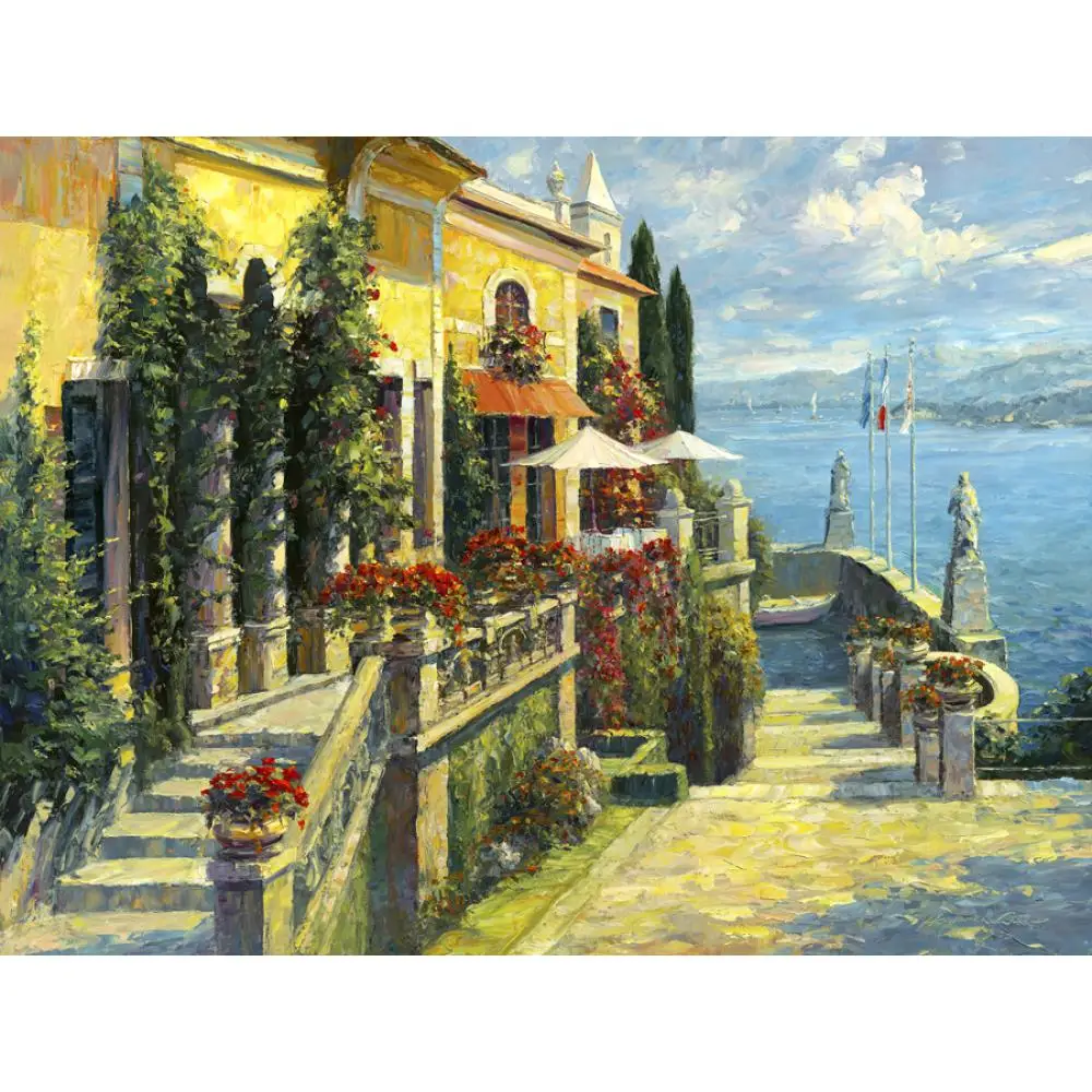 Beste Wall Art Tuin Lanscapes Schilderijen Belagio Sunshine Handgeschilderde Olieverfschilderijen Middellandse Home Decor