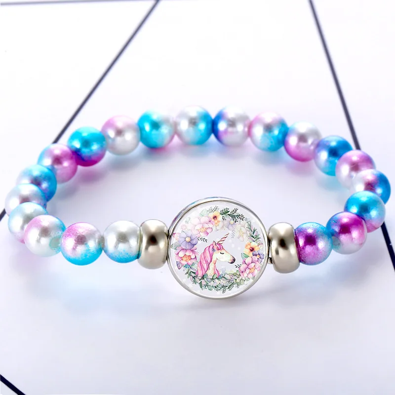 Браслет с бусинами в виде единорога 18 мм кнопки купол кабошон шармы милые