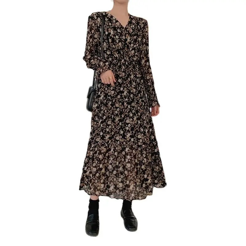 

2021 Spring and Summer New South Korea Floral Dress Women Retro Temperament Waist Thin Fairy Dress Tide