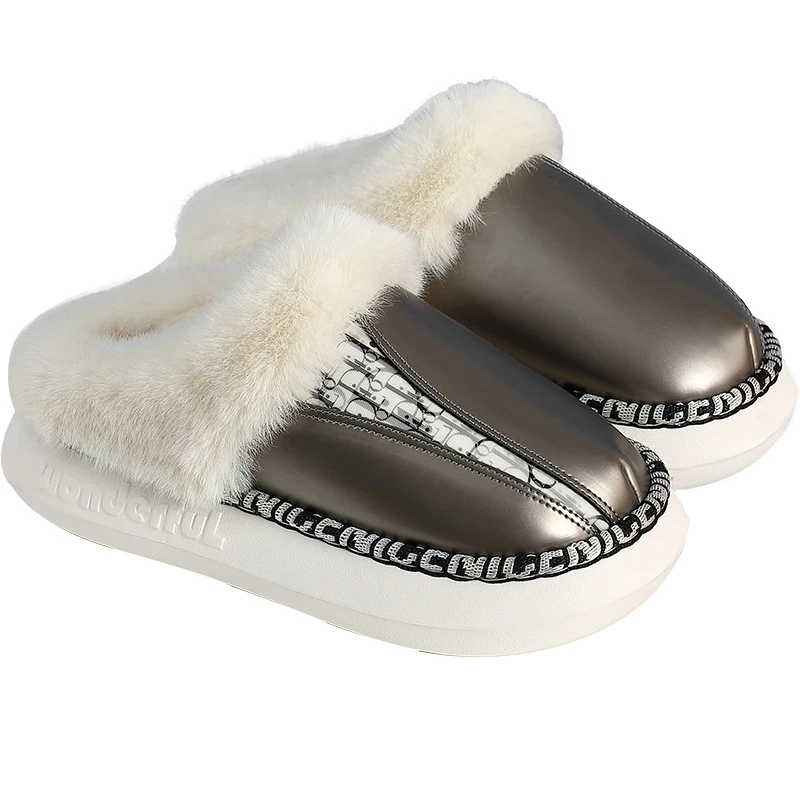 

Men's Cotton Slippers 2021 New Winter Home Indoor Non-Slip Household Waterproof Couples Plush Warm Bag With Slippers Men Winter