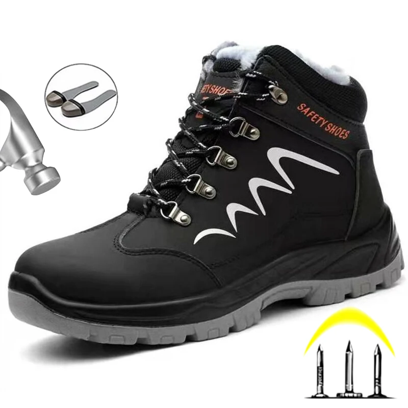 

Mens Steel Toe Work Boots Industrial Construction Safety Boots Winter Warm Work Shoes Men Safety Shoes Security Boots Sneakers