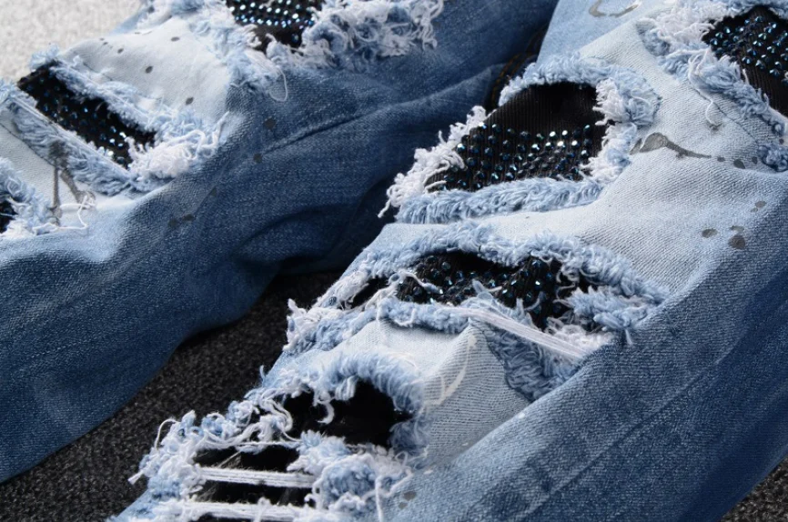 

pants high street fashion brand hole patch jeans new stretch slim fit casual sports Large Size pants