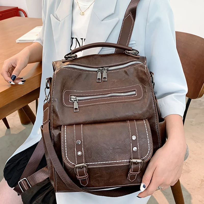 

Women Leather Backpack Female Fashion Rucksack Designer Vintage Shoulder Bag Escola Large Capacity School Bag Backpacks Mochila