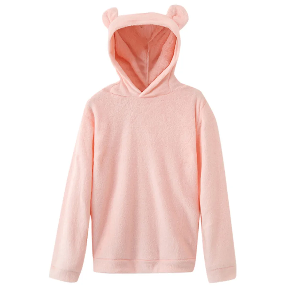 Женская теплая толстовка с ушками однотонная Толстовка длинным рукавом