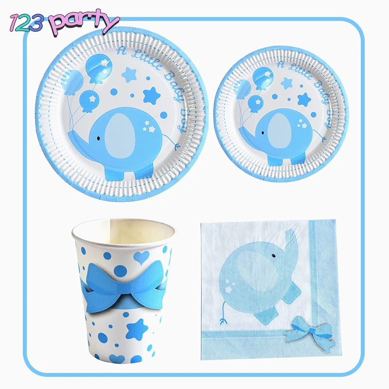 Детские вечерние одноразовые тарелки с рисунком слона бумажные полотенца для