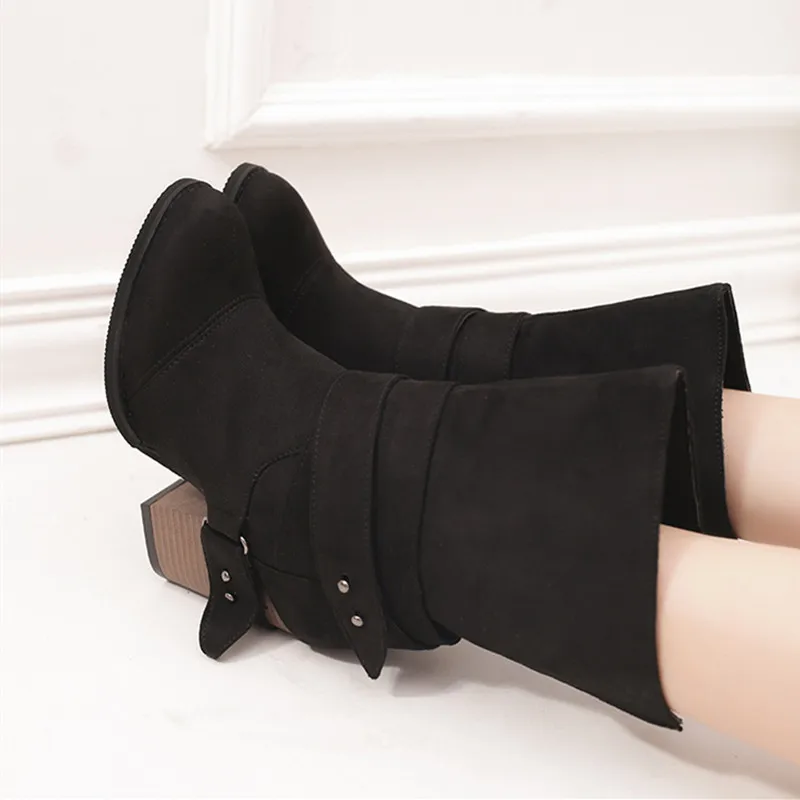 High Heels Ankle Boots Gray Brown Black Womens Shoes Large Sizes 42 43  Comfort Autumn Winter Fashion Woman Chunky Heels Boots