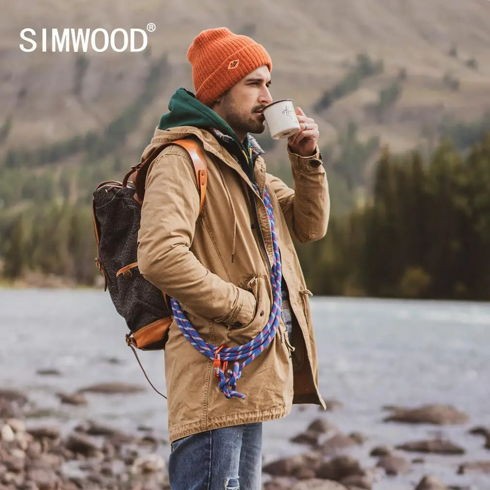 SIMWOOD Новинка осени 2020 Длинные мужские куртки винтажная потертая куртка карго