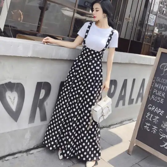 Женский комбинезон с широкими штанинами в горошек большие размеры|Женские