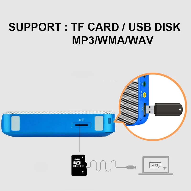 Портативный стерео динамик Walkman FM-радио с часами SD-картой MP3 музыкальный