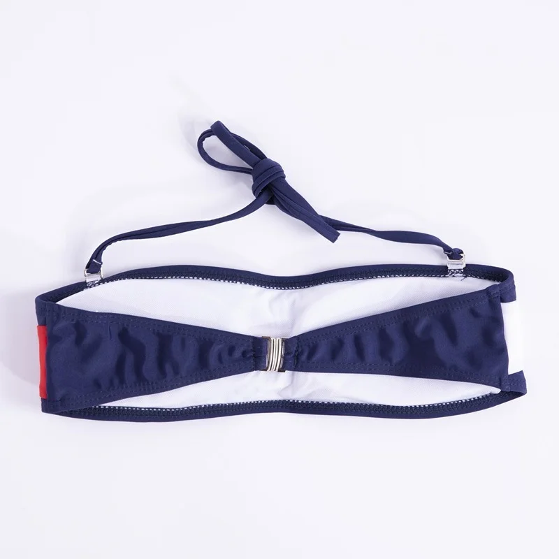 2021 new European and American swimwear women's split sexy low waist pants color matching tube top hanging neck bikini swimsuit