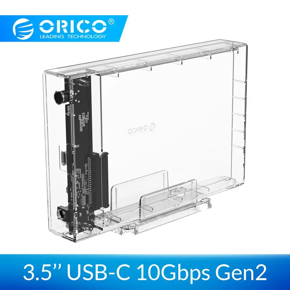 ORICO 3,5 дюймовый корпус для жесткого диска USB 3,1 type C 10 Гбит/с прозрачный чехол для жесткого диска SATA-USB C прозрачная док-станция для жесткого диска