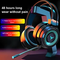 gamer headphones with mic usb professional wired gaming headset surround sound stereo deep bass for computer with led light