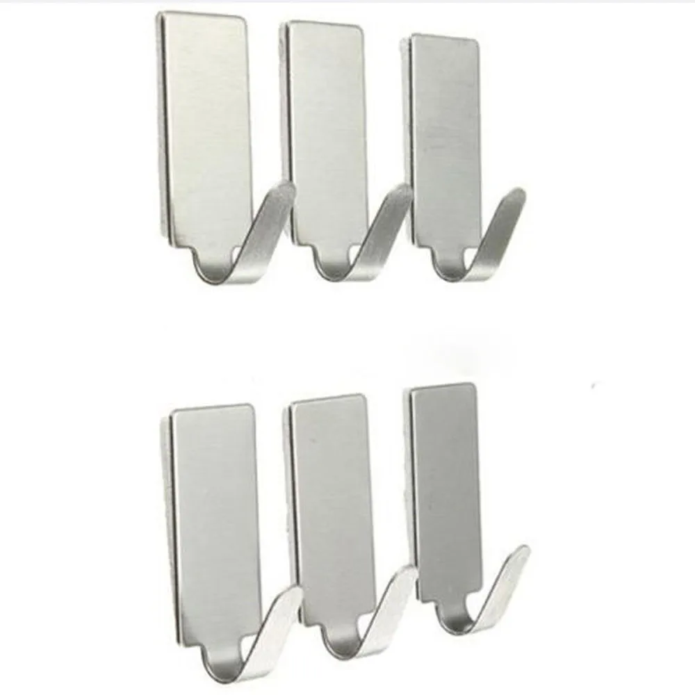 

6/12 PCS Strong Adhesive Hook Wall Door Sticky Hanger Holder PS Stainless steel Kitchen Bathroom White Hooks Home Products